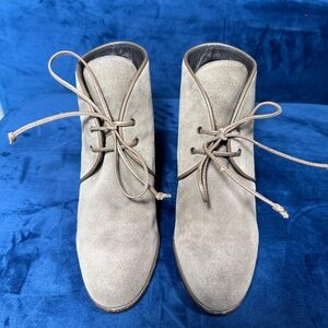 Stuart Weitzman Kalahari Hidden Wedge Suede Lace Up Boots Gray Taupe Womens 7.5M